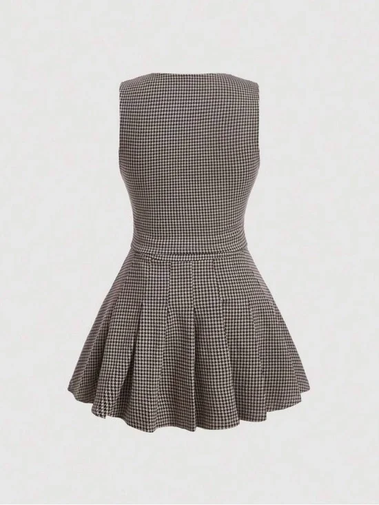 SHEIN Black & White Houndstooth Vest Skirt Set - Picture 2 of 3